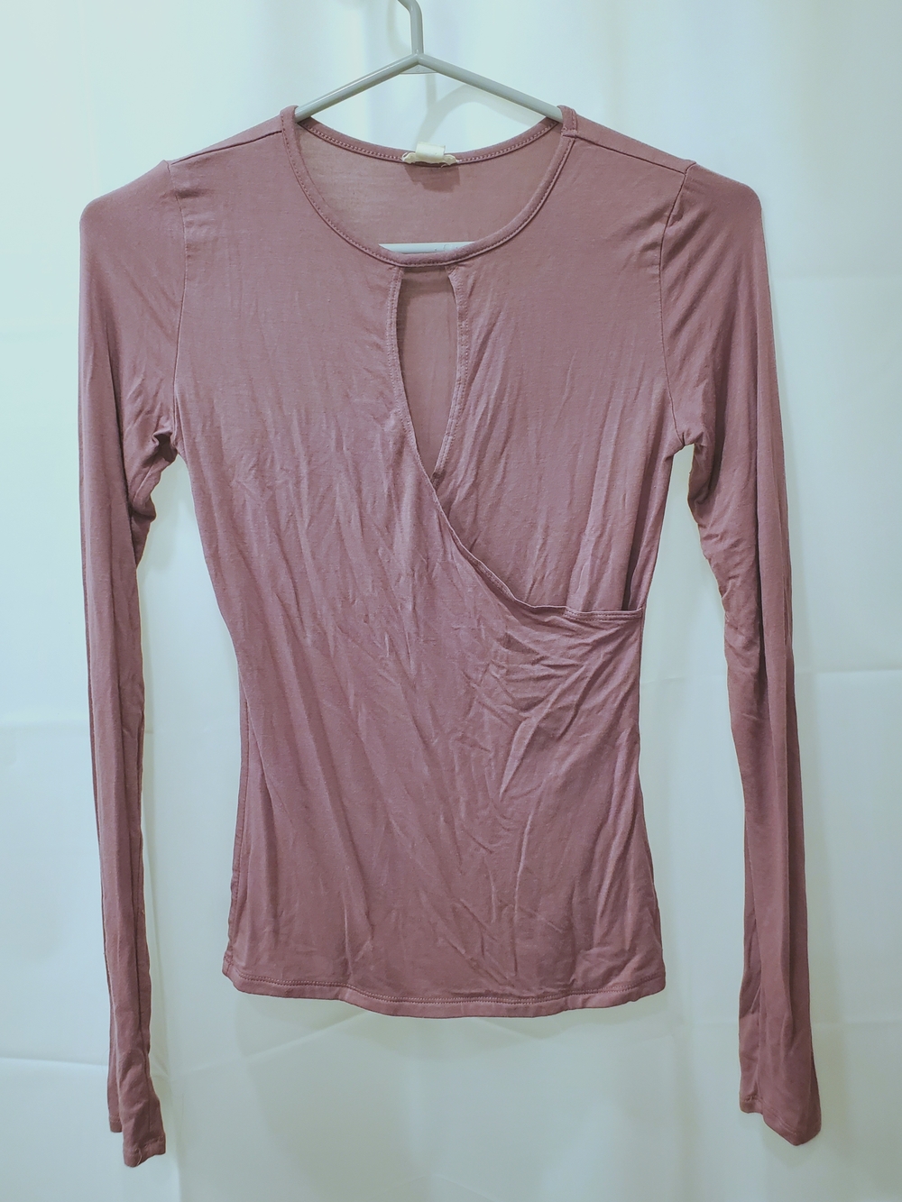 Long Sleeve Mauve Wrap-Detail Women's Top